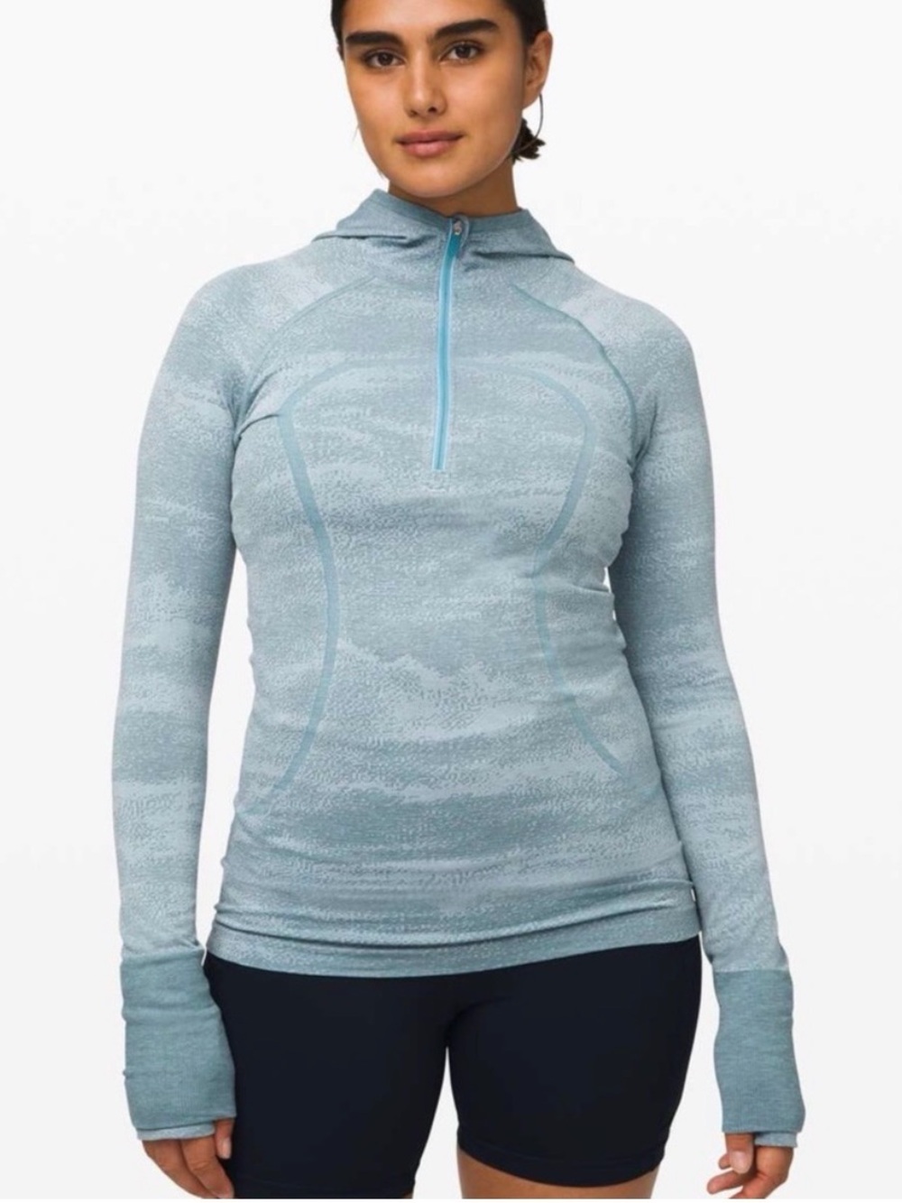 Lululemon Swift Speed Light Blue Hooded Quarter-Zip Women's Sweater